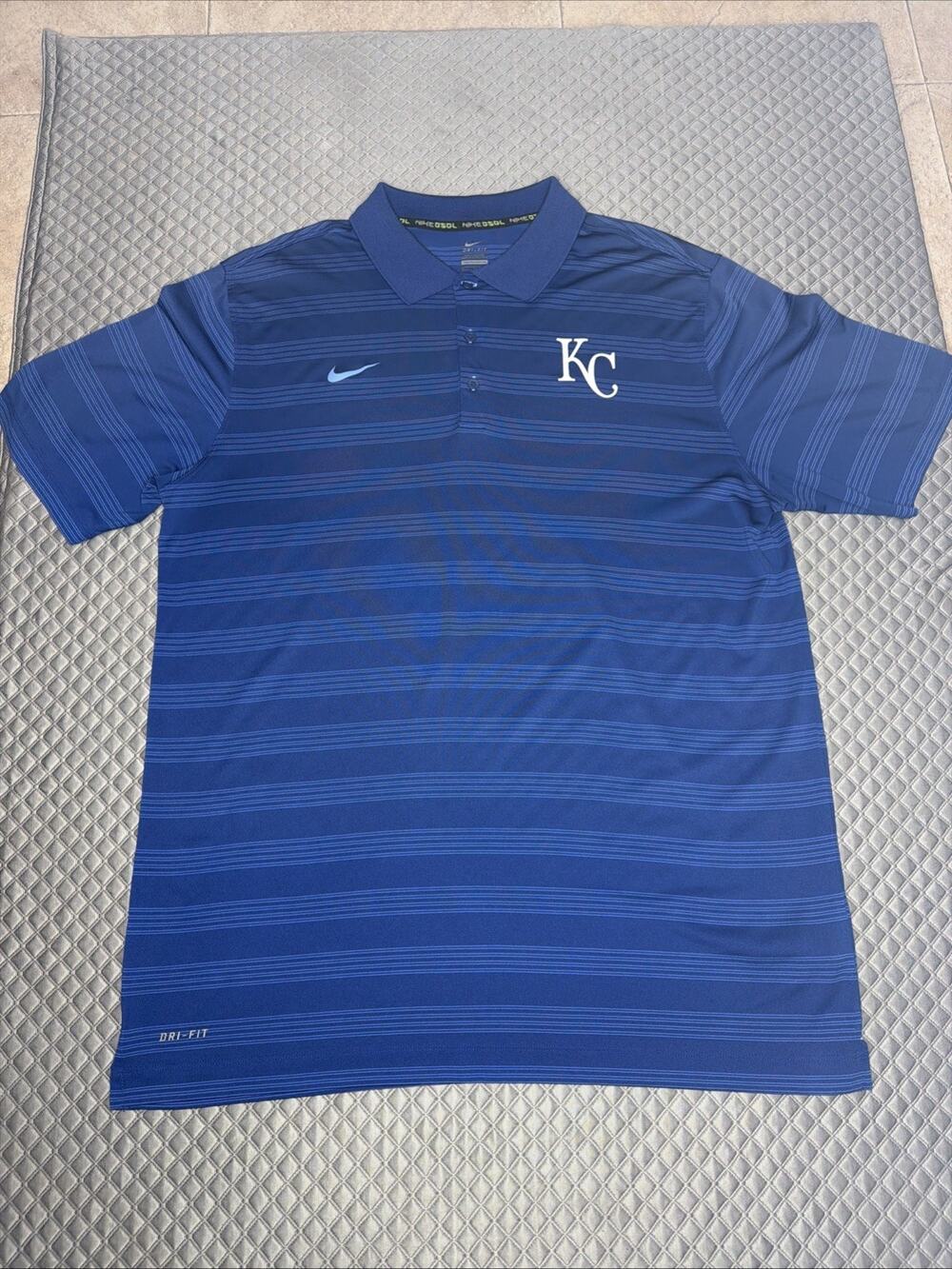 Nike Kansas City Royals Polo Mens XL Dri-FIT MLB Blue Striped Golf Shirt